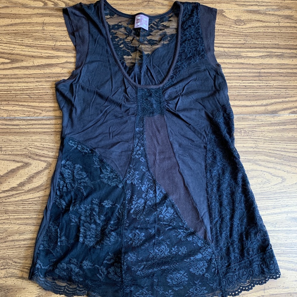 Free People Black Lace Top
